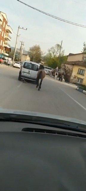 Bursa’da Atını Aracına Bağlayıp Çekti; O Anlar Kameraya Yansıdı