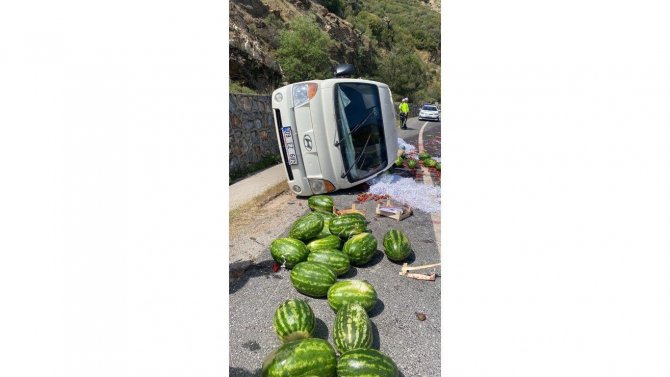 Karpuz Yüklü Kamyonet Virajı Alamadı: 1 Yaralı