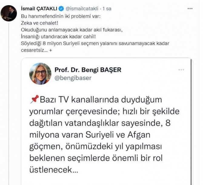 İ̇çişleri Bakan Yardımcısı Çataklı’dan Başer’in İddialarına Cevap: “Söylediği 8 Milyon Suriyeli Seçmen Yalanını Savunamayacak Kadar Cesaretsiz”