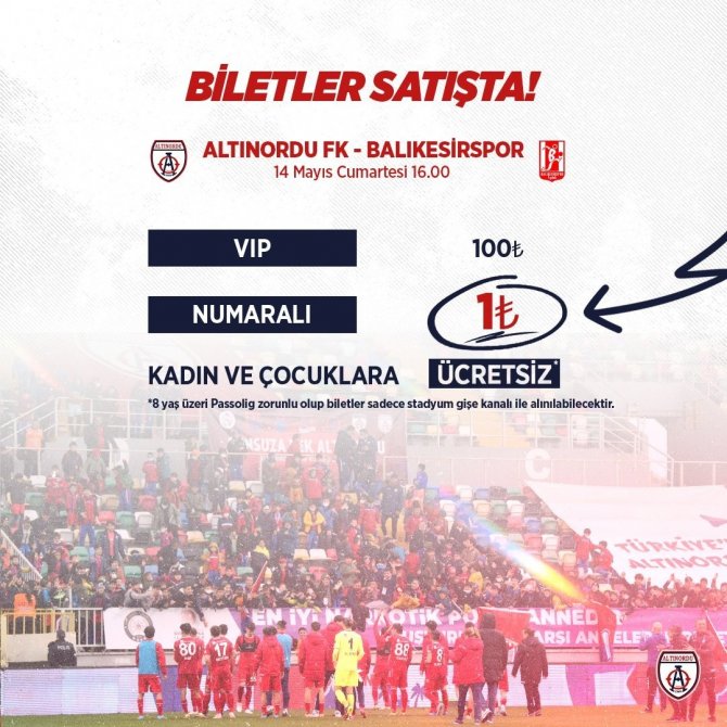 Altınordu, Balıkesirspor Maçının Biletlerini 1 Tl Olarak Belirledi