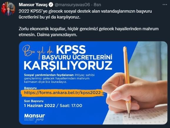 Ankara Büyükşehir Belediyesinden Kpss Başvuru Ücreti Desteği