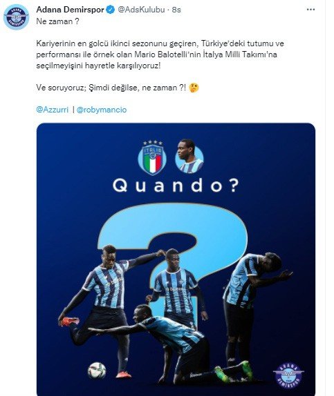 Adana Demirspor’dan Balotelli’nin Milli Takıma Çağrılmamasına Sitem