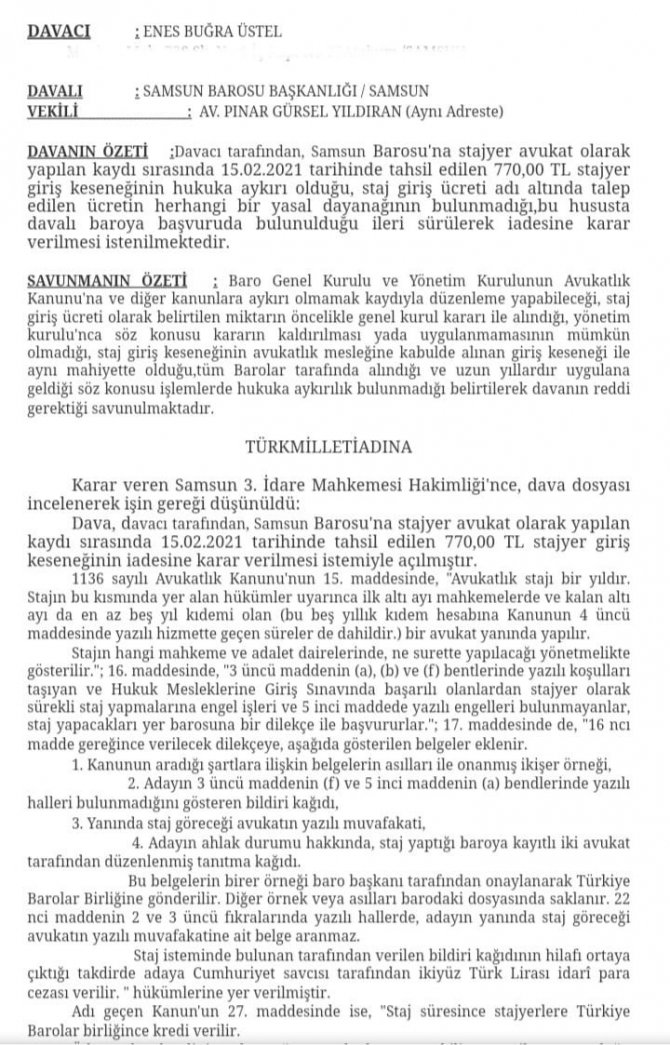 Genç Avukat Baroya Açtığı Davayı Kazandı