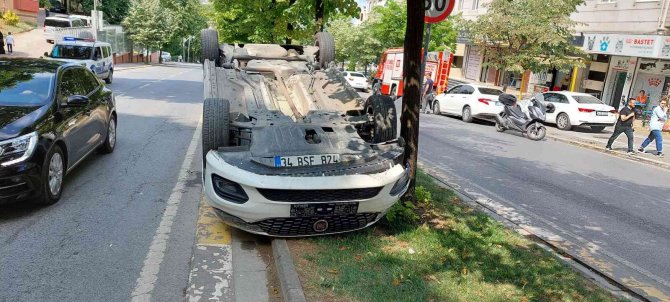 Eyüpsultan’da Takla Atan Otomobil Sürücüsünün Burnu Bile Kanamadı