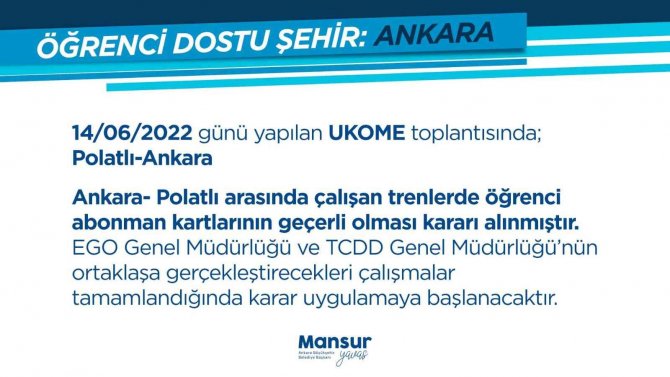 Öğrenci Abonman Kartları Polatlı-ankara Arasındaki Trenlerde De Geçerli Olacak