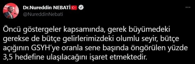 Bakan Nebati: “Bütçe Gelirlerinin İhtiyatlı Duruşla Desteklenmesi Faiz Dışı Fazla Verdi”