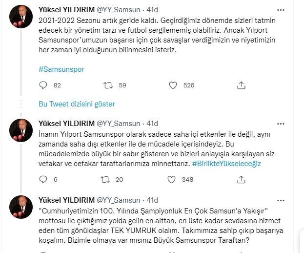 Yüksel Yıldırım’dan Samsunspor Camiasına Çağrı: “Tek Yumruk Olalım”