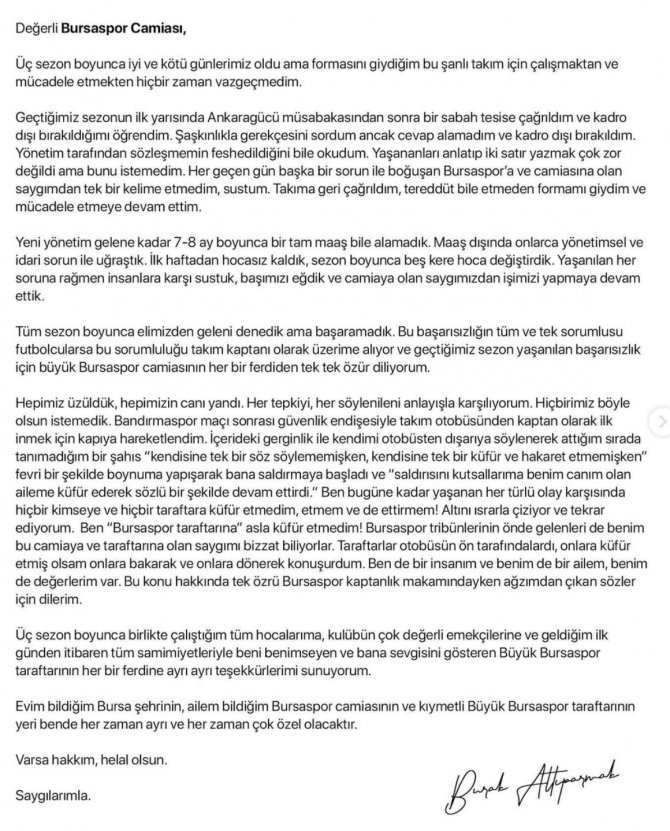 Burak Altıparmak, Bursaspor’a Veda Etti