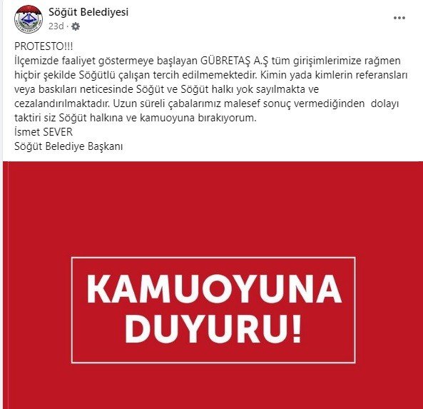 Başkan Sever’den Tarım Kredi Kooperatifi İştiraki Gübretaş’a Tepki