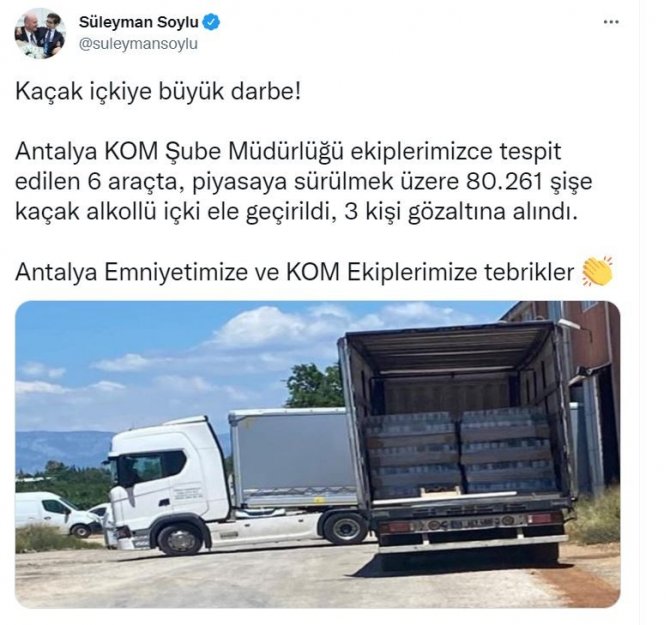 Bakan Soylu Duyurdu: "Antalya’da Kaçak İçkiye Büyük Darbe"