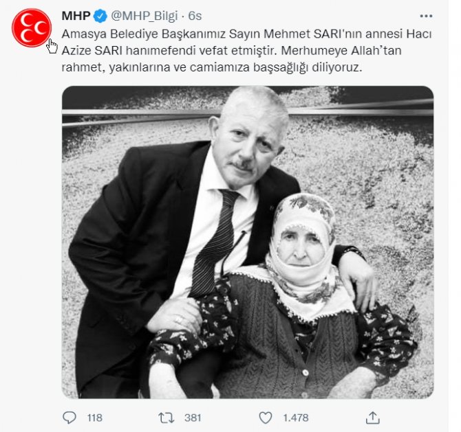 Amasya Belediye Başkanı Mehmet Sarı’nın Annesi Vefat Etti