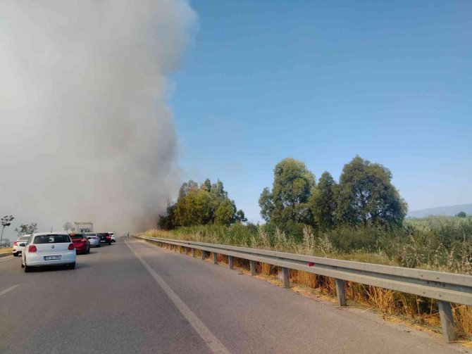 Yol Kenarında Çıkan Yangın, Sürücülere Zor Anlar Yaşattı