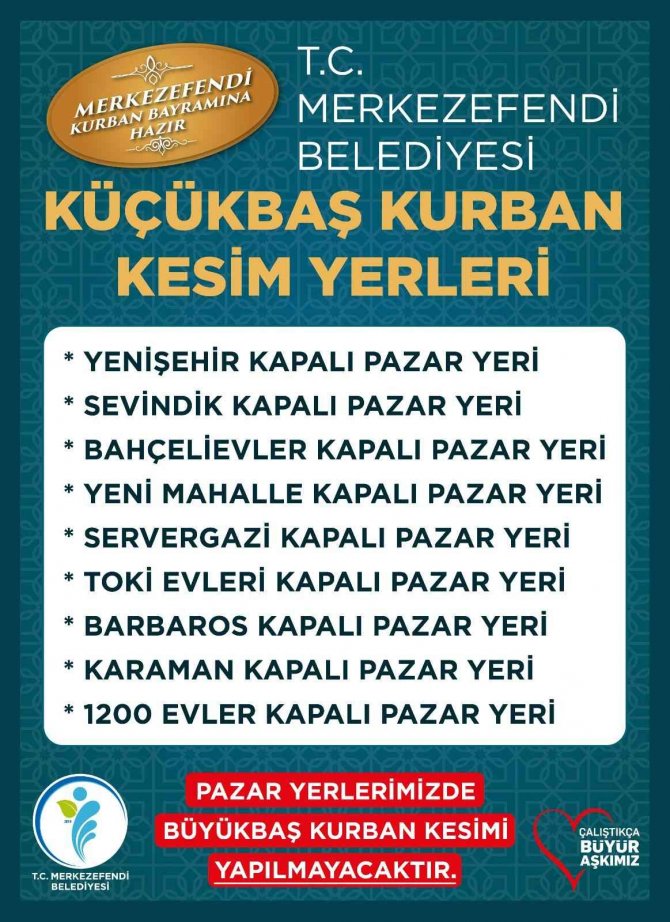 Merkezefendi’de Kurbanlar Belirlenen 9 Noktada Kesilecek