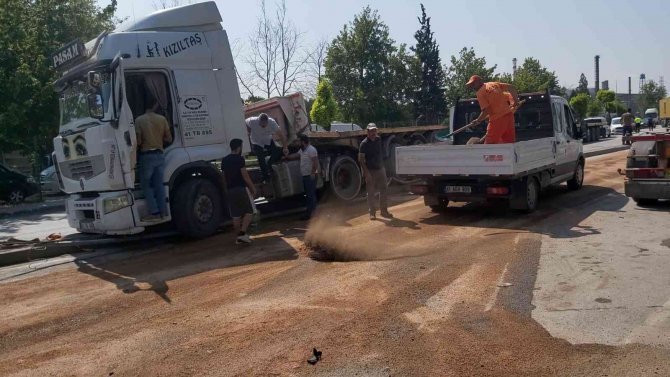 Direksiyonu Kilitlenen Tır Refüjün Üstündeki Direğe Çarptı