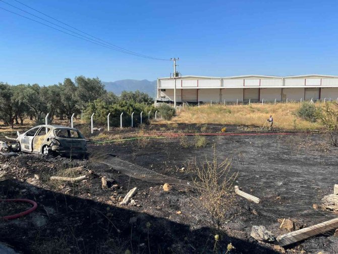 İ̇zmir’de Kaza Yapan Araçta Çıkan Yangın Otluk Alana Sıçradı