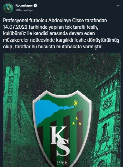 Kocaelispor’da Cisse’nin Sözleşmesi Karşılıklı Olarak Feshedildi