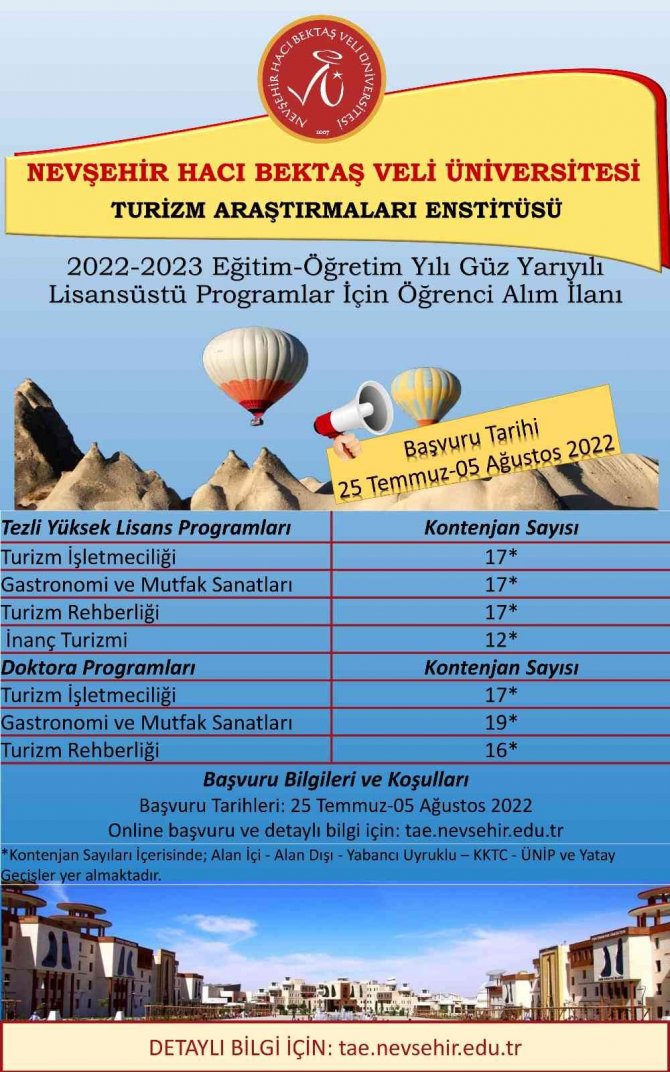Nevü Turizm Araştırmaları Enstitüsü Doktora Ve Yüksek Lisans Öğrencileri Alacak
