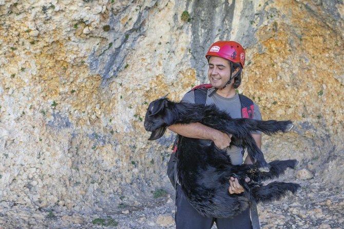 Mersin’de 15 Metrelik Obruğa Düşen Keçiyi İtfaiye Kurtardı