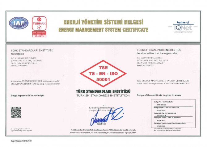 Selçuklu Belediyesi, Enerji Yönetim Sistemi Sertifikası İle Bir İlke Daha İmza Attı