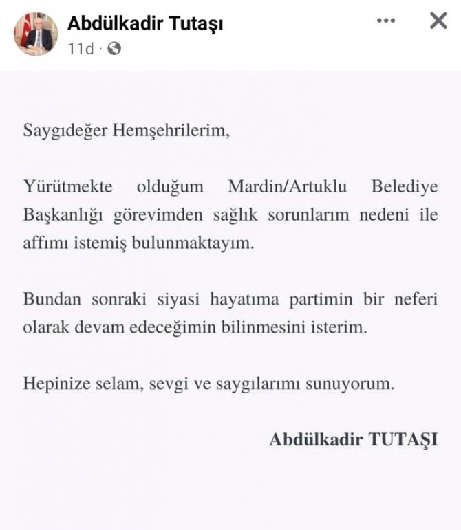 Artuklu Belediye Başkanı İstifa Etti