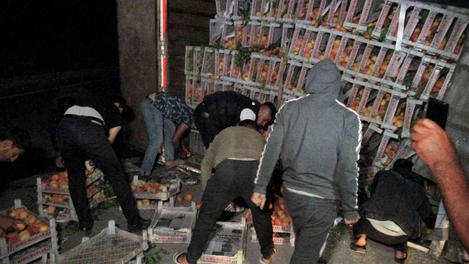 Şeftali Yüklü Kamyon Devrildi:1 Yaralı