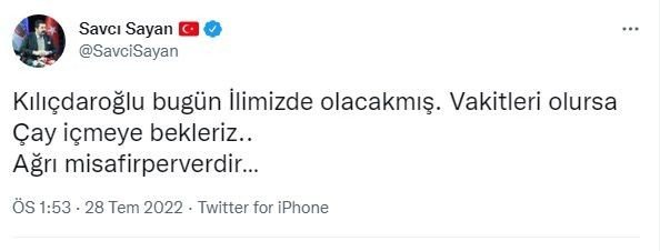 Başkan Sayan’dan Kılıçdaroğlu’na Çay Daveti