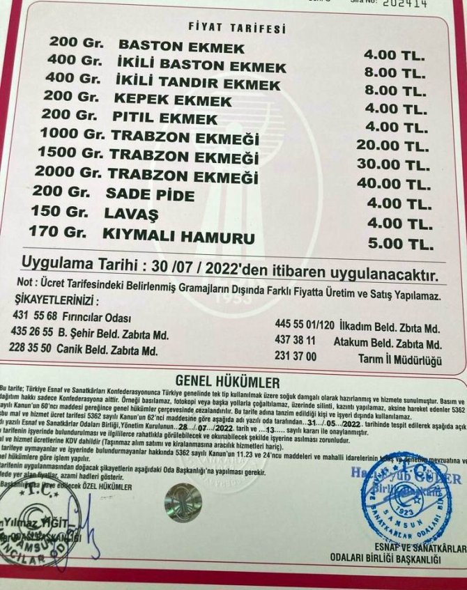 Samsun’da Ekmeğe Zam: 200 Gram Ekmek 4 Tl