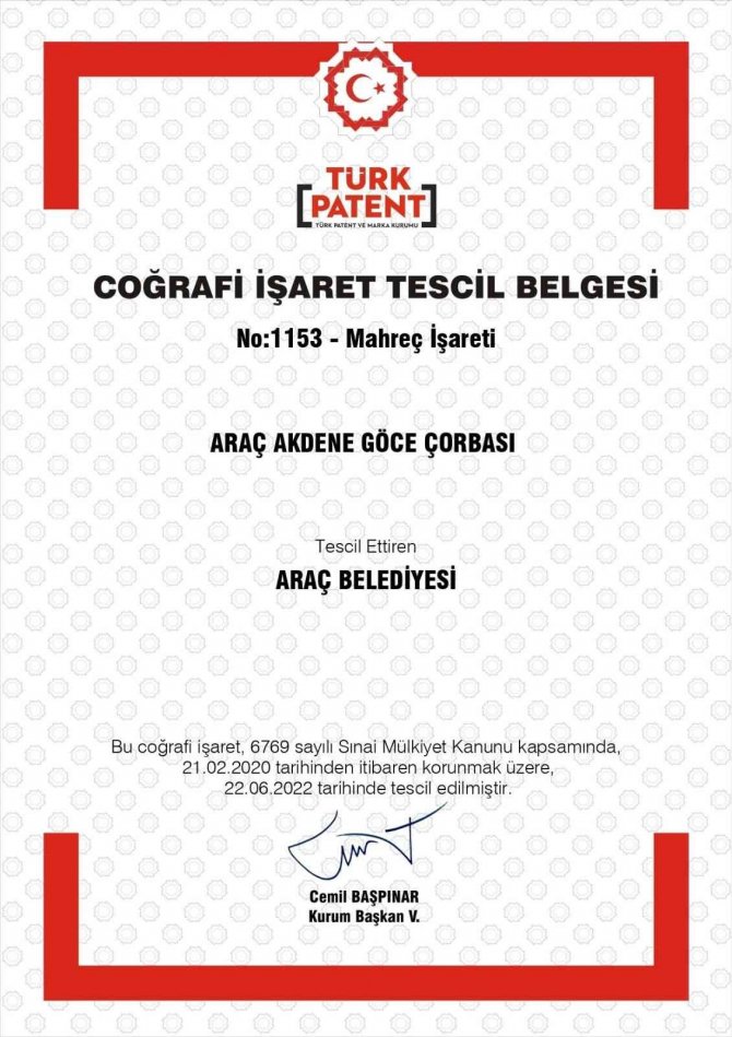 "Araç Akdene Göce Çorbası"na Coğrafi İşaret