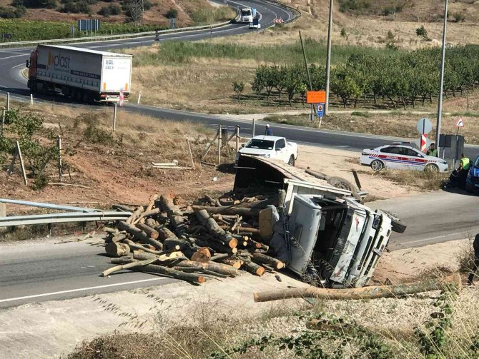 Freni Boşalan Tomruk Yüklü Kamyon Devrildi: 1 Yaralı