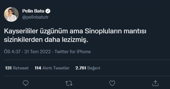 Oyuncu Pelin Batu’dan Kayserilileri Üzecek Paylaşım