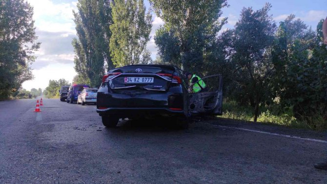 Ağaca Çarpıp Alev Alan Otomobilin Sürücüsü Feci Şekilde Can Verdi