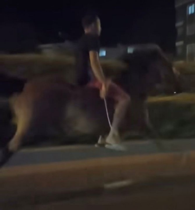 İ̇zmir’de At Sırtında Trafiğe Çıktı