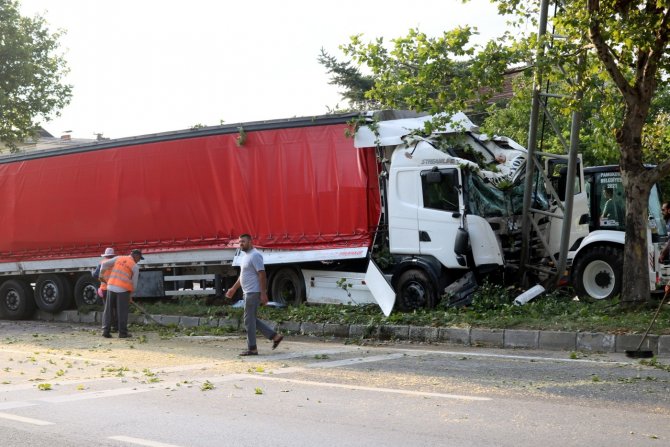 Kontrolden Çıkan Tır, Ağaca Ve Trafik Yönlendirme Tabelasına Çarptı: 1 Yaralı
