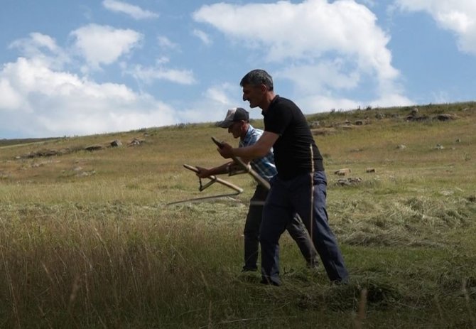 Ardahan’da Çiftçiler Tırpanla Ot Biçme Geleneğini Sürdürüyor
