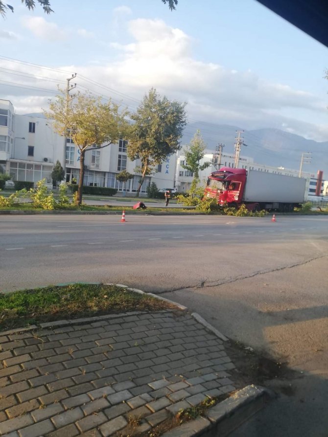 Bursa’da Kontrolden Çıkar Tırı, Ağaçlar Durdurdu