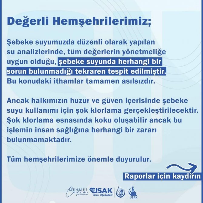 Uşak Belediyesi; “Suyumuz Temiz Ve Güvenilir”