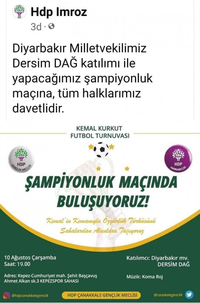 Çanakkale’de Hdp Tarafından Terörist Anısına Gerçekleştirilen Turnuvaya Tepki