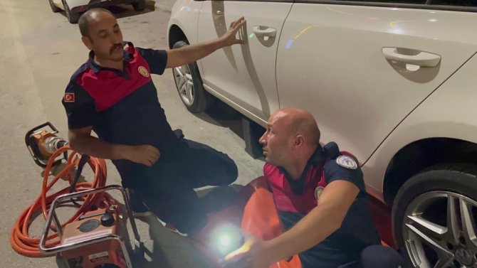 Araçta Sıkışan Yavru Kedi İtfaiye Ekiplerince Kurtardı