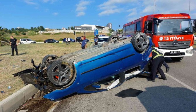 Takla Atan Araçtaki Sürücüyü Emniyet Kemeri Kurtardı