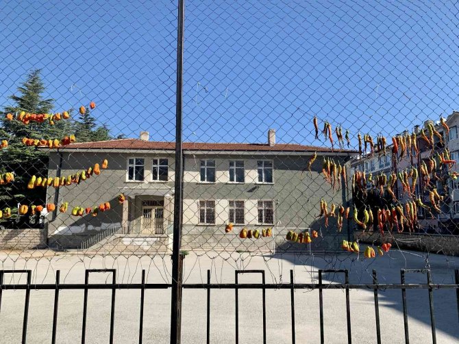 Okul Demirlerinde Sebze Kurutuyorlar