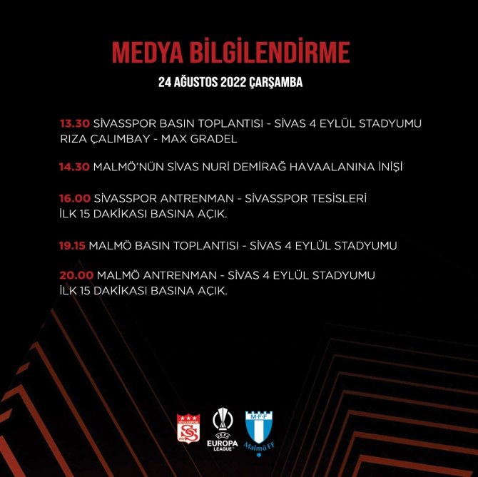 Sivasspor-malmö Maçı İdman Ve Basın Toplantısı Programları Belli Oldu