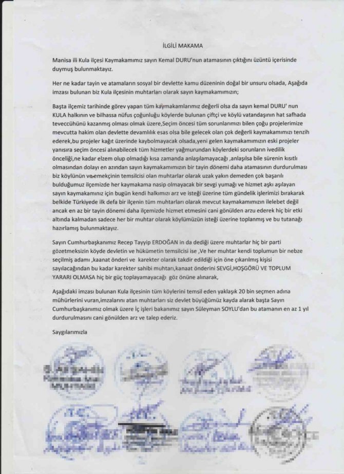 Muhtarlar, Tayini Çıkan Kaymakam İçin Bir Araya Gelip İmza Topladı