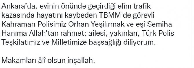 Bakan Soylu, Tbmm’de Görevli Polis Memuru Ve Eşinin Trafik Kazasında Vefa Ettiklerini Duyurdu