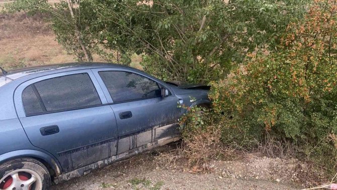 D100 Karayolunda Yoldan Çıkan Otomobil Ağaca Çarparak Durdu