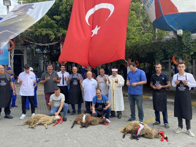 Denizlerde Av Yasağının Kalkmasını 3 Koç Kesip Dualarla Karşıladılar