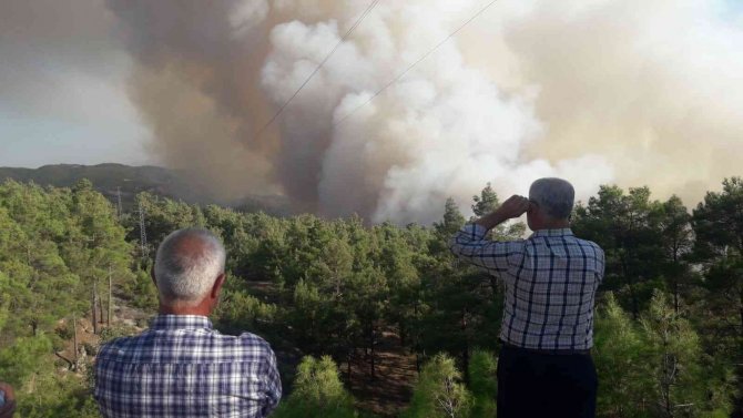 Muğla-denizli Sınırındaki Orman Yangını Devam Ediyor