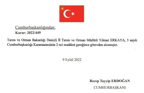 Denizli İ̇l Tarım Ve Orman Müdürü Erkaya Görevden Alındı