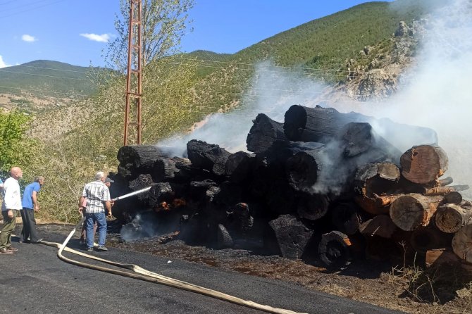 Gümüşhane’de Tomruk Deposunda Yangın