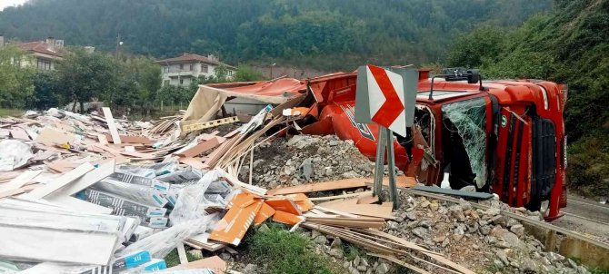 Devrilen Tır Alevlere Teslim Oldu, Vatandaşlar Kovalarla Su Taşıdı