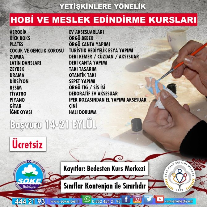 Söke Belediyesi’nin Yetişkinlere Yönelik Kurs Kayıtları Başladı